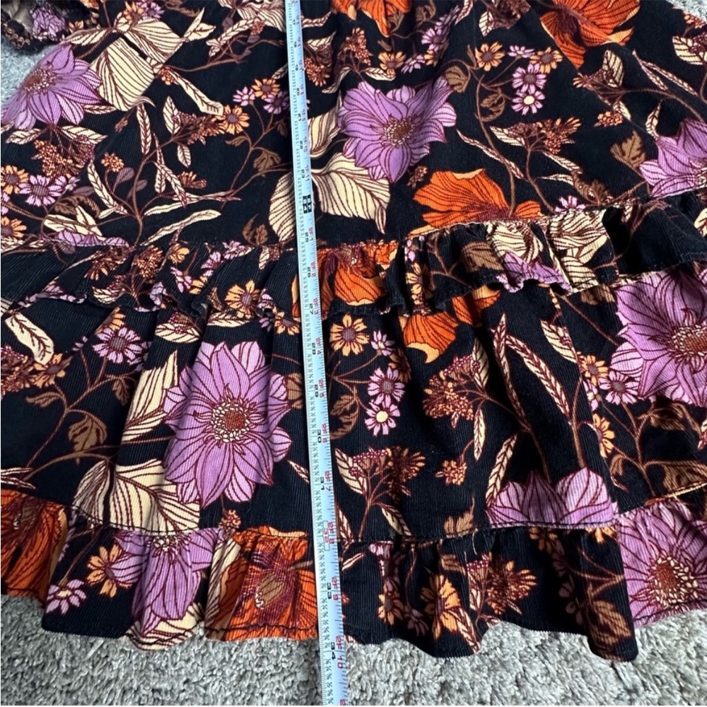 PILCRO TIERED CORDUROY RUFFLED FLORAL BOHO MINI DRESS medium BLACK long sleeve - Picture 14 of 15